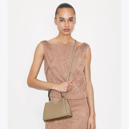 Tory Burch Mini Eleanor Soft Croc-Embossed Satchel Ginger Leaf