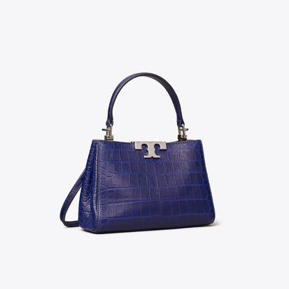Tory Burch Mini Eleanor Soft Croc-Embossed Satchel Ballpoint Blue