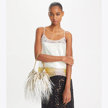 Tory Burch Mini Fleming Feather Hobo Bag Stone