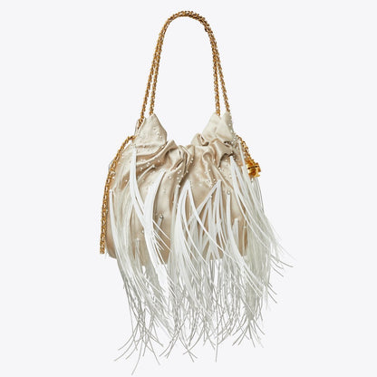 Tory Burch Mini Fleming Feather Hobo Bag Stone