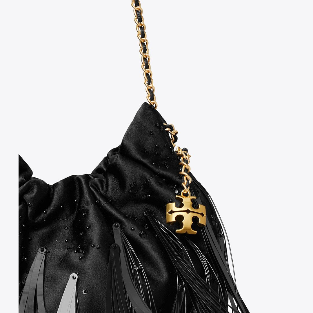 Tory Burch Mini Fleming Feather Hobo Bag Black