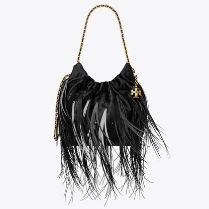 Tory Burch Mini Fleming Feather Hobo Bag Black