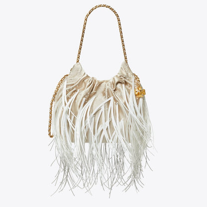 Tory Burch Mini Fleming Feather Hobo Bag Stone