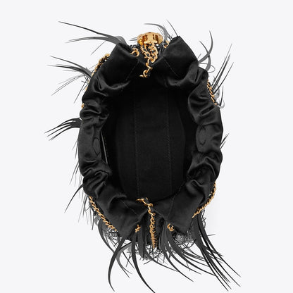 Tory Burch Mini Fleming Feather Hobo Bag Black