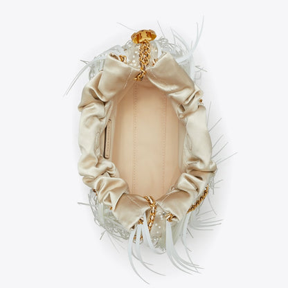 Tory Burch Mini Fleming Feather Hobo Bag Stone