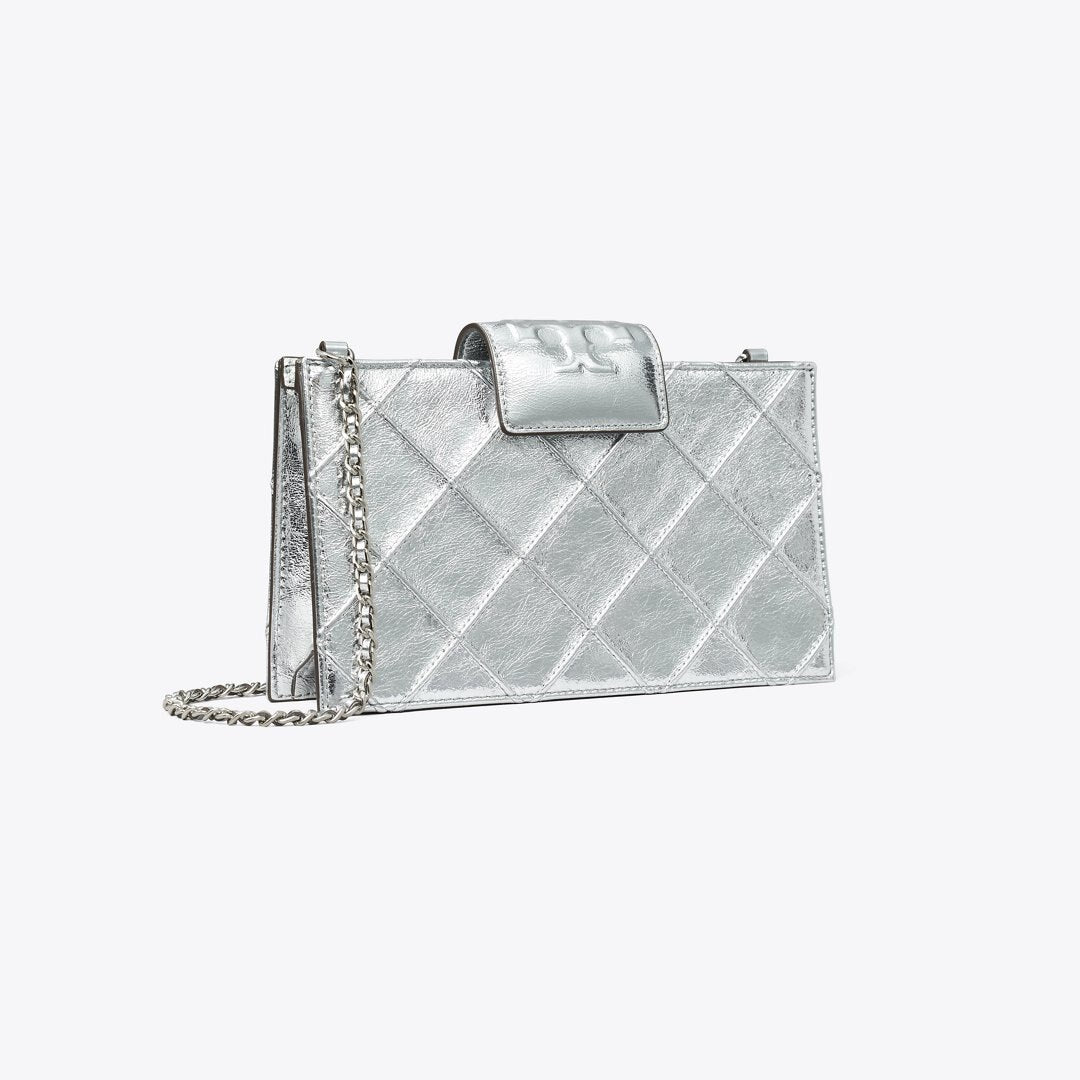 Tory Burch Mini Fleming Metallic Crossbody Silver