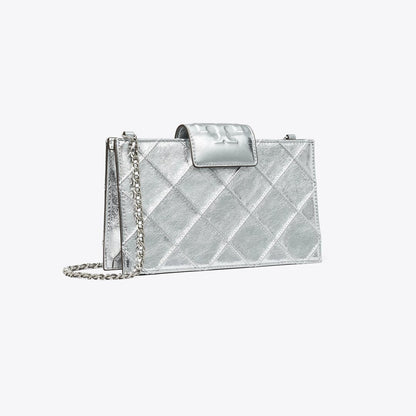 Tory Burch Mini Fleming Metallic Crossbody Silver