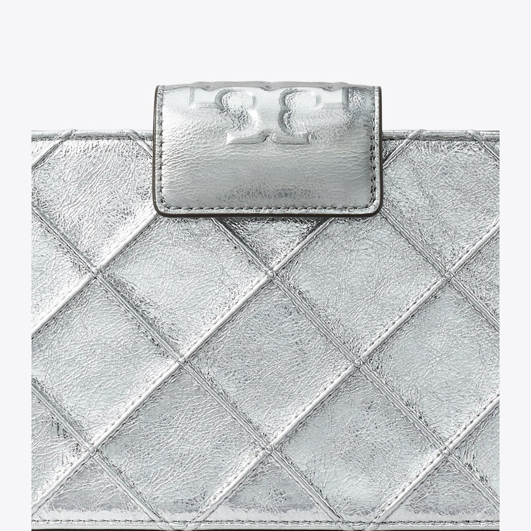 Tory Burch Mini Fleming Metallic Crossbody Silver