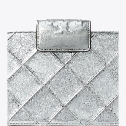 Tory Burch Mini Fleming Metallic Crossbody Silver