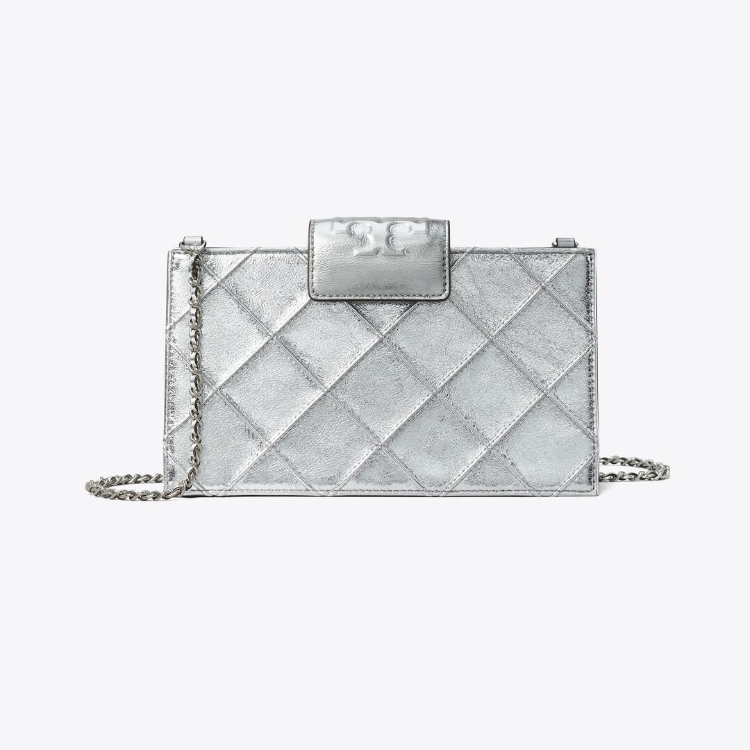 Tory Burch Mini Fleming Metallic Crossbody Silver