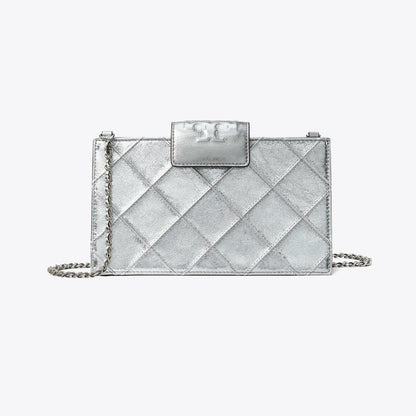 Tory Burch Mini Fleming Metallic Crossbody Silver