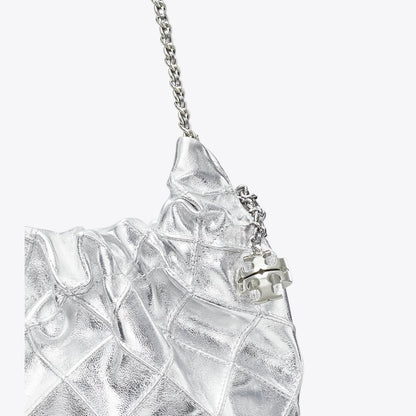 Tory Burch Mini Fleming Metallic Hobo Bag Silver