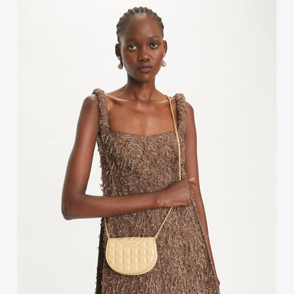 Tory Burch Mini Fleming Patent Square Quilt Crossbody Vanilla Soft Serve