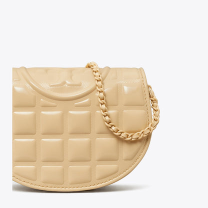 Tory Burch Mini Fleming Patent Square Quilt Crossbody Vanilla Soft Serve