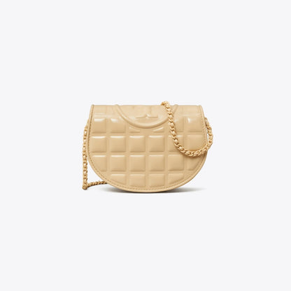 Tory Burch Mini Fleming Patent Square Quilt Crossbody Vanilla Soft Serve