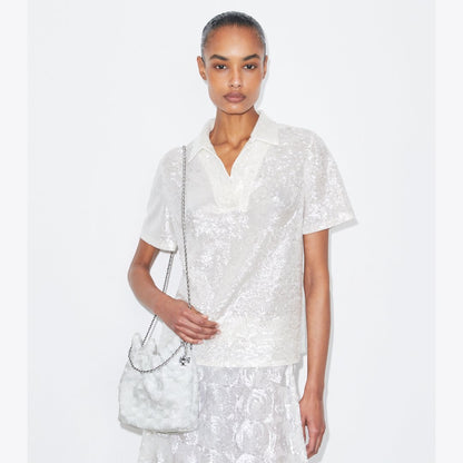 Tory Burch Mini Fleming Sequin Hobo Bag White