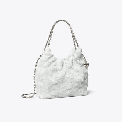Tory Burch Mini Fleming Sequin Hobo Bag White