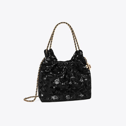 Tory Burch Mini Fleming Sequin Hobo Bag Black