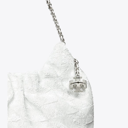 Tory Burch Mini Fleming Sequin Hobo Bag White