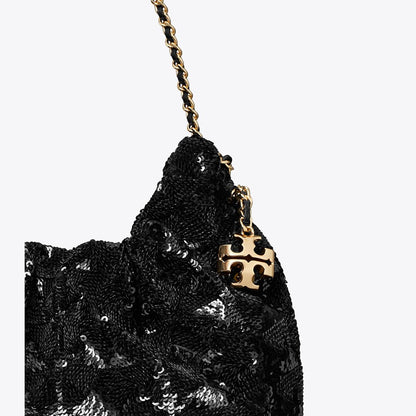 Tory Burch Mini Fleming Sequin Hobo Bag Black