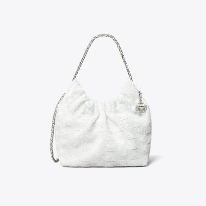 Tory Burch Mini Fleming Sequin Hobo Bag White