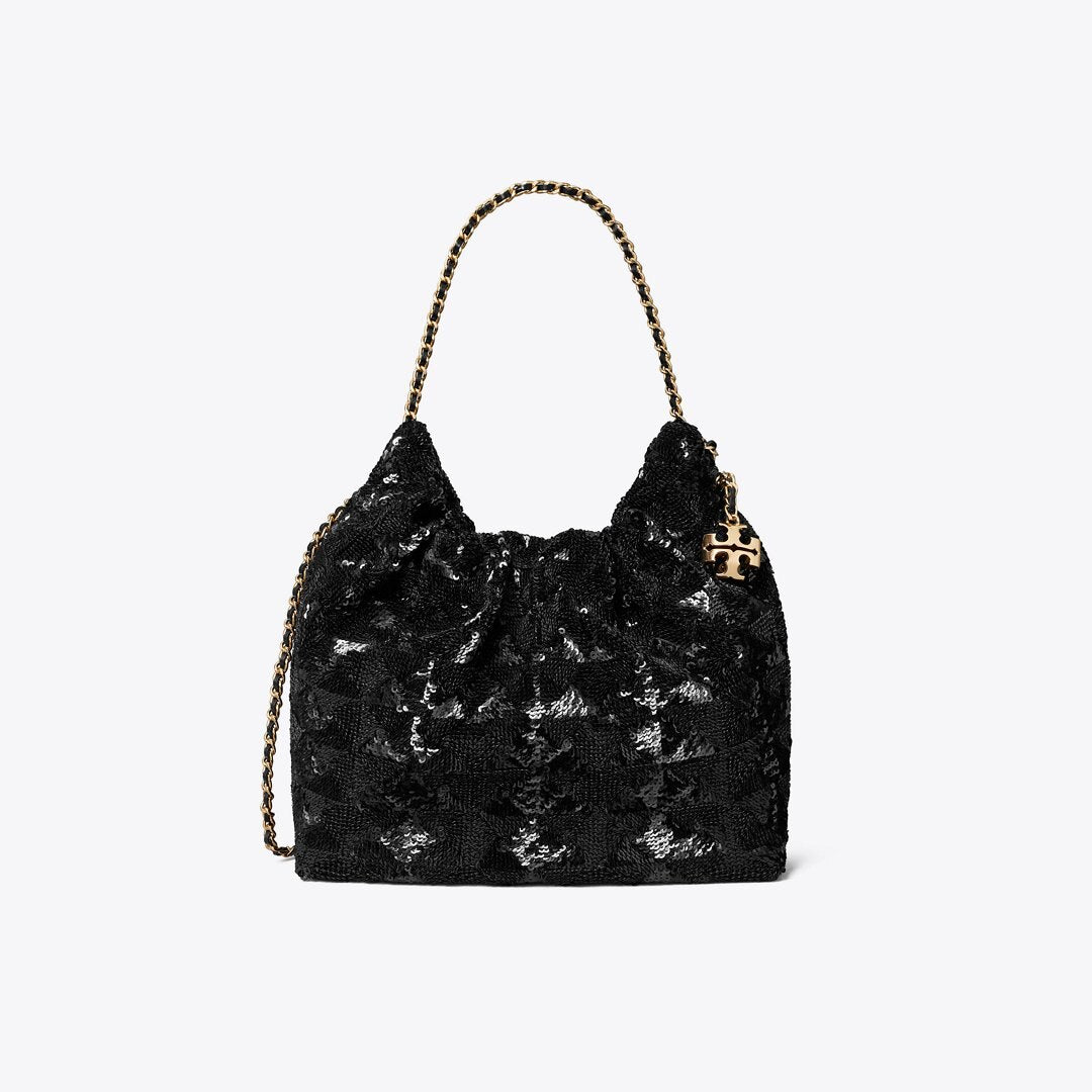 Tory Burch Mini Fleming Sequin Hobo Bag Black