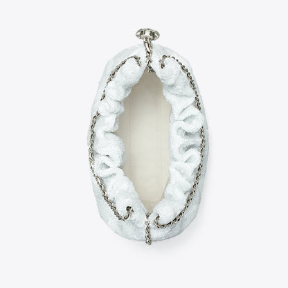 Tory Burch Mini Fleming Sequin Hobo Bag White