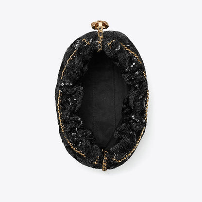 Tory Burch Mini Fleming Sequin Hobo Bag Black
