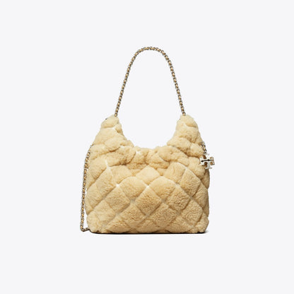 Tory Burch Mini Fleming Shearling Hobo Bag Ivory