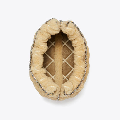 Tory Burch Mini Fleming Shearling Hobo Bag Ivory
