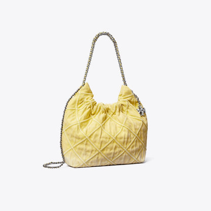 Tory Burch Mini Fleming Soft Denim Hobo Bag Yellow