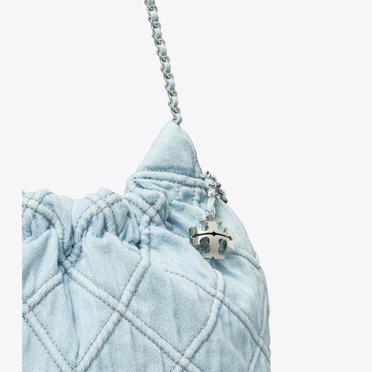 Tory Burch Mini Fleming Soft Denim Hobo Bag Seltzer