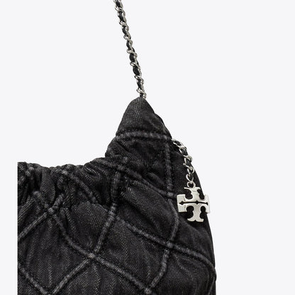 Tory Burch Mini Fleming Soft Denim Hobo Bag Black