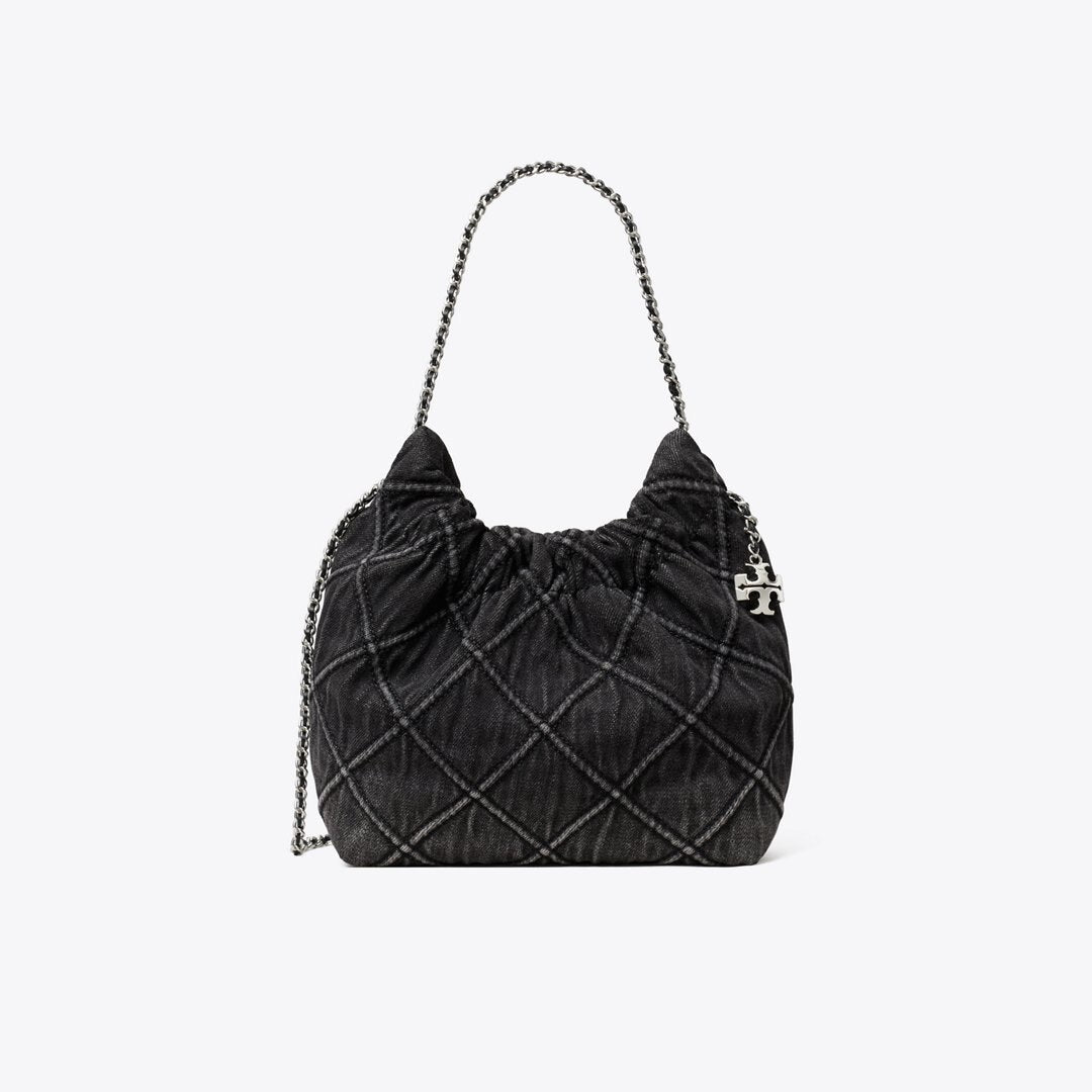 Tory Burch Mini Fleming Soft Denim Hobo Bag Black