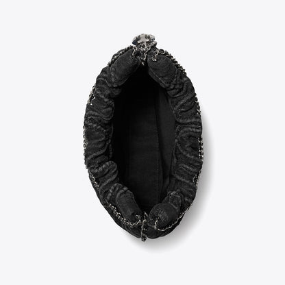 Tory Burch Mini Fleming Soft Denim Hobo Bag Black