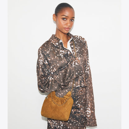Tory Burch Mini Fleming Soft Suede Hobo Bag CHICORY BROWN