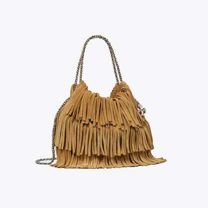Tory Burch Mini Fleming Suede Fringe Hobo Bag WILD TABACCO