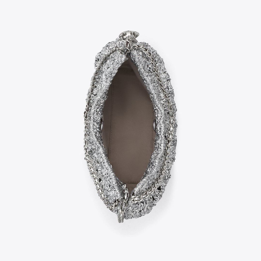 Tory Burch Mini Fleming Woven Hobo Bag Silver