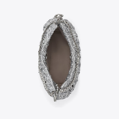 Tory Burch Mini Fleming Woven Hobo Bag Silver