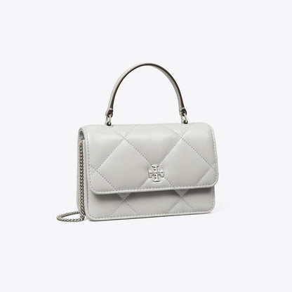 Tory Burch Mini Kira Diamond Quilt Charm Top-Handle Crossbody Gray