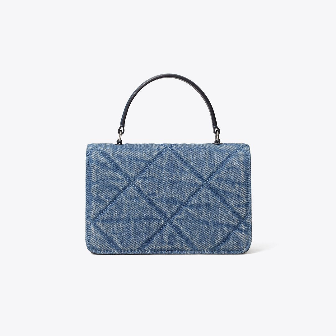Tory Burch Mini Kira Diamond Quilt Denim Top-Handle Crossbody Cruise