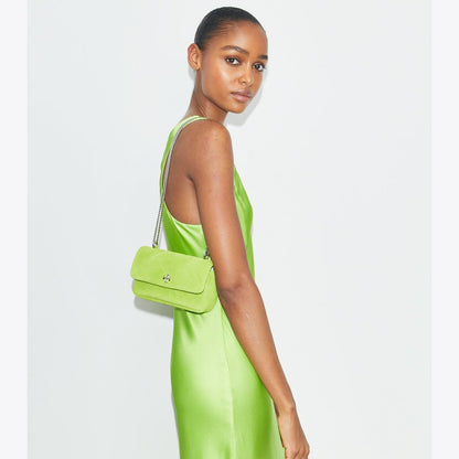 Tory Burch Mini Kira Diamond Quilt Suede Flap Bag Bitter Lime