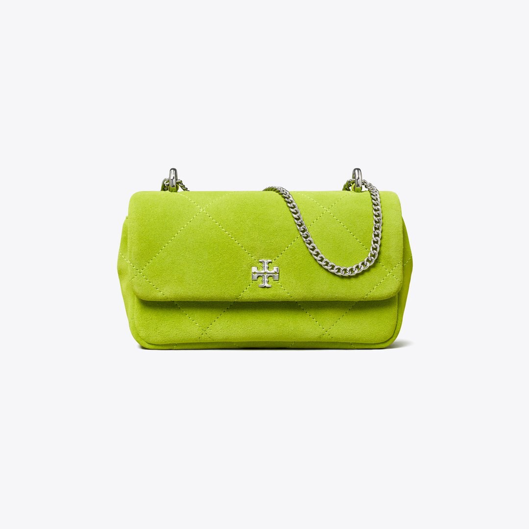 Tory Burch Mini Kira Diamond Quilt Suede Flap Bag Bitter Lime