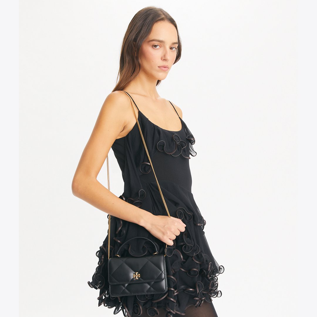 Tory Burch Mini Kira Diamond Quilt Top-Handle Crossbody Black