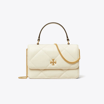 Tory Burch Mini Kira Diamond Quilt Top-Handle Crossbody Warm White