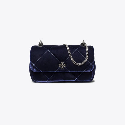 Tory Burch Mini Kira Diamond Quilt Velvet Pav Flap Bag PERFECT NAVY