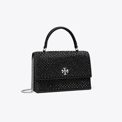 Tory Burch Mini Kira Satin Embellished Top-Handle Crossbody Black