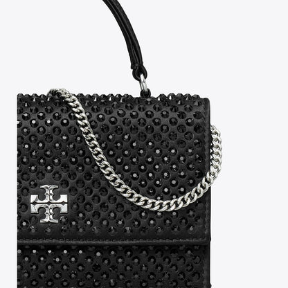 Tory Burch Mini Kira Satin Embellished Top-Handle Crossbody Black