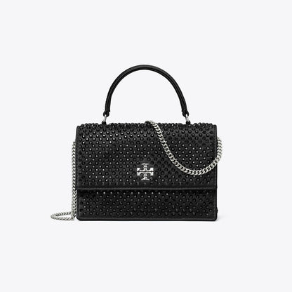 Tory Burch Mini Kira Satin Embellished Top-Handle Crossbody Black