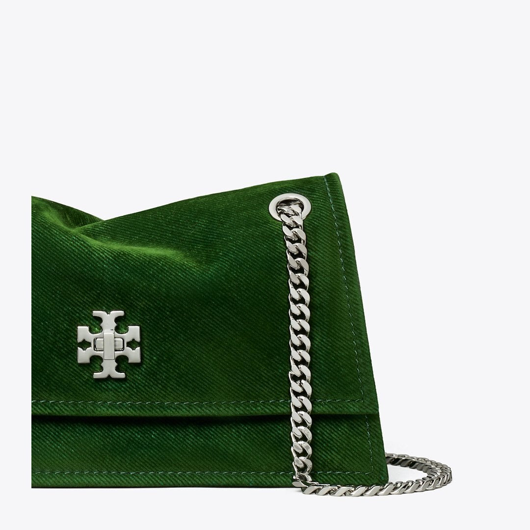 Tory Burch Mini Kira Turnlock Flocked Shoulder Bag Emerald